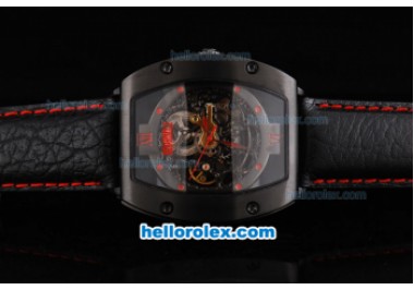 Richard Mille RM005 Automatic Movement PVD Case Skeleton Dial and Black Leather Strap