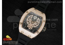 RM 051 RG Full Paved Diamonds Phœnix Dial on Black Rubber Strap 6T51