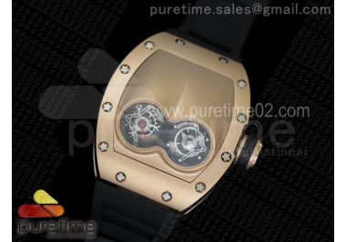 RM053 RG Fake Tourbillon Skeleton Dial on Black Rubber Strap A2824