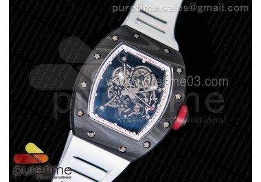 RM055 Forge Carbon Titanium Case KVF Best Edition Skeleton Dial White Inner Bezel on White Rubber Strap MIYOTA8215