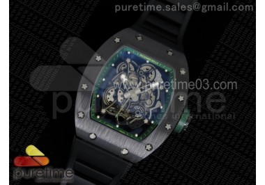 RM055 Black Ceramic Green Inner Bezel Skeleton Dial on Black Rubber Strap MIYOTA8215