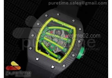 RM 059 Forge Carbon Yellow Inner Bezel Skeleton Dial on Black Rubber Strap 6T51