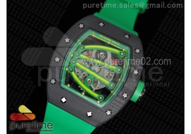 RM 059 Forge Carbon Green Inner Bezel Skeleton Dial on Green Rubber Strap 6T51