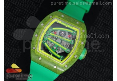 RM 059 Yohan Blake Yellow Inner Bezel Skeleton Dial on Green Rubber Strap 6T51