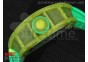 RM 059 Yohan Blake Yellow Inner Bezel Skeleton Dial on Green Rubber Strap 6T51
