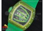 RM 059 Yohan Blake Yellow Inner Bezel Skeleton Dial on Green Rubber Strap 6T51