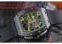 RICHARD MILLE 055 BLACK CERAMIC BEZEL /YELLOW INNER BEZEL SKELETON DIAL.MIYOTA8215