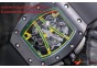 RICHARD MILLE 055 BLACK CERAMIC BEZEL /YELLOW INNER BEZEL SKELETON DIAL.MIYOTA8215