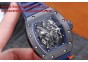 RICHARD MILLE 055 BLACK CERAMIC BEZEL/BLUE INNER BEZEL SKELETON DIAL.MIYOTA8215