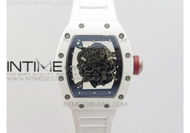 RM055 Real White Ceramic Case KVF Best Edition Skeleton Dial Red on White Rubber Strap MIYOTA8215