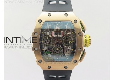 RM011 RG Chronograph RG Case KVF 1:1 Best Edition Crystal Skeleton Dial on Black Rubber Strap A7750