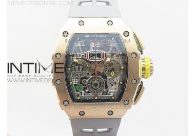 RM011 RG Chronograph RG Case KVF 1:1 Best Edition Crystal Skeleton Dial on Gray Rubber Strap A7750