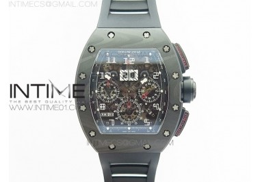 RM011 NTPT Carbon Case Chronograph KVF 1:1 Best Edition Crystal Skeleton Dial White on Black Rubber Strap A7750