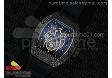 RM 19-01 Tourbillon PVD Full Paved Diamonds Case Skeleton Spider Dial on Black Rubber Strap 6T51