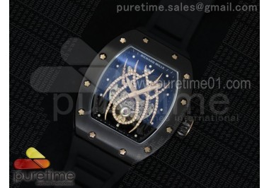 RM 19-01 Tourbillon PVD Skeleton Rose Gold Spider Dial on Black Rubber Strap 6T51