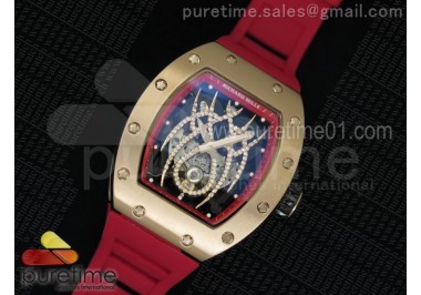 RM 19-01 Tourbillon RG Skeleton Spider Dial on Red Rubber Strap 6T51