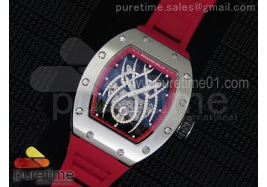 RM 19-01 Tourbillon SS Skeleton Spider Dial on Red Rubber Strap 6T51