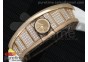 RM 19-01 Tourbillon RG Full Paved Diamonds Case Skeleton Spider Dial on White Rubber Strap 6T51