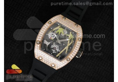 RM 026 RG Full Paved Diamonds Panda Dial on Black Rubber Strap 6T51