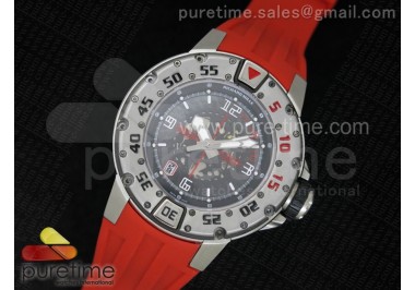 RM028 47mm RMF SS Skeleton Dial on Red Rubber Strap A7750