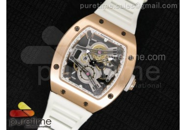 RM038 RG White Inner Bezel Skeleton Dial on White Rubber Strap Jap Quartz