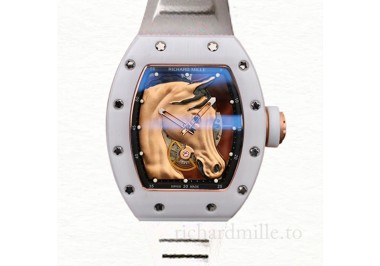 Richard Mille RM52-02 Men Mechanical Horse Head Skeleton Dial Watch Ceramics Bezel