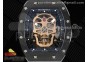 RM052 Skull Black Ceramic Real Tourbillon 3KF 1:1 Best Edition Skull Dial on Black Rubber Strap