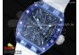 RM012 Blue Transparent Tourbillon RMF Best Edition Skeleton Dial on White Rubber Strap