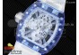 RM012 Blue Transparent Tourbillon RMF Best Edition Skeleton Dial on White Rubber Strap