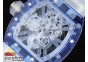 RM012 Blue Transparent Tourbillon RMF Best Edition Skeleton Dial on White Rubber Strap