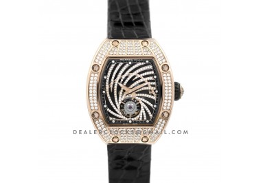 RM 051-02 Tourbillon Diamond Twister in Rose Gold on Black Strap