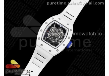 RM055 White Ceramic KVF Best Edition Skeleton Dial White Blue on White Rubber Strap MIYOTA8215 V3
