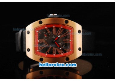 Richard Mille RM 005 Rose Gold Case with Red Border Rome Numeral Marker and Black Leather Strap