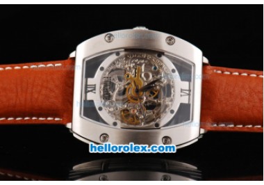 Richard Mille RM005 Automatic Movement Silver Case Skeleton Dial and Brown Leather Strap