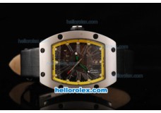 Richard Mille RM 005 Silver Case Yellow Border Silver Rome Numeral Marker and Black Leather Strap