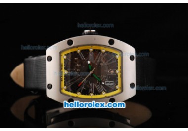 Richard Mille RM 005 Silver Case Yellow Border Silver Rome Numeral Marker and Black Leather Strap